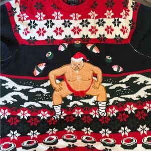 Festive Sumo Sweater - Red & Black Novelty Ugly Sweater Party - Christmas Party